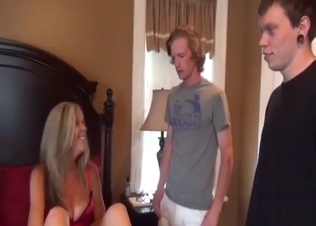 Mom invites her sons to fuck her together